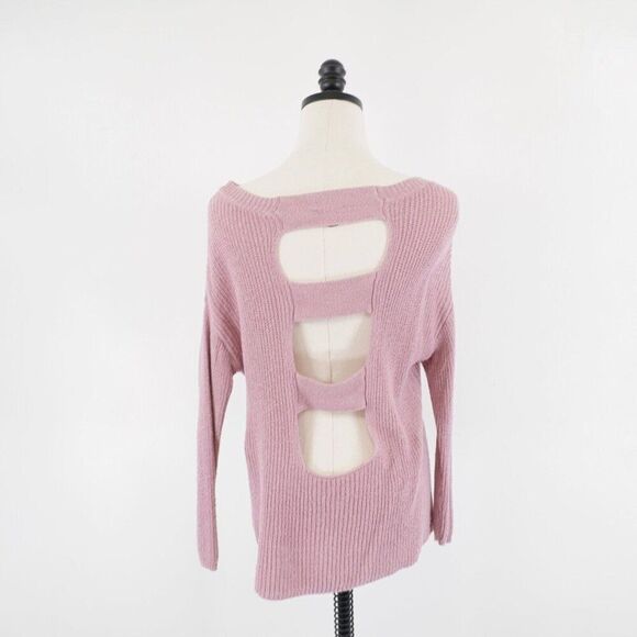 Express Purple Knit Small Scoop Neck Back Cut Out Sweater Viscose Cotton - Picture 5 of 9